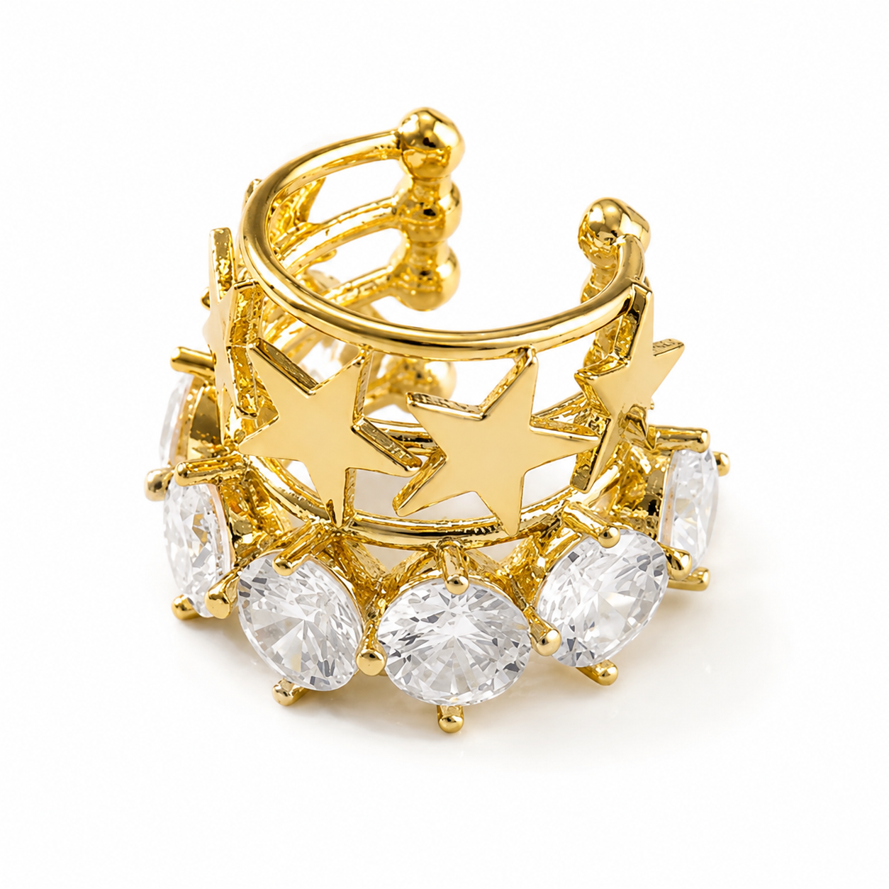 Ear cuff étoiles cristallines doré sans piercing