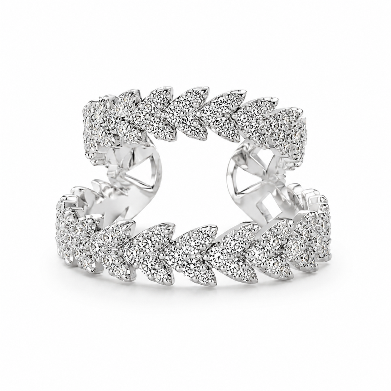 Ear cuff feuille pavée argenté sans piercing
