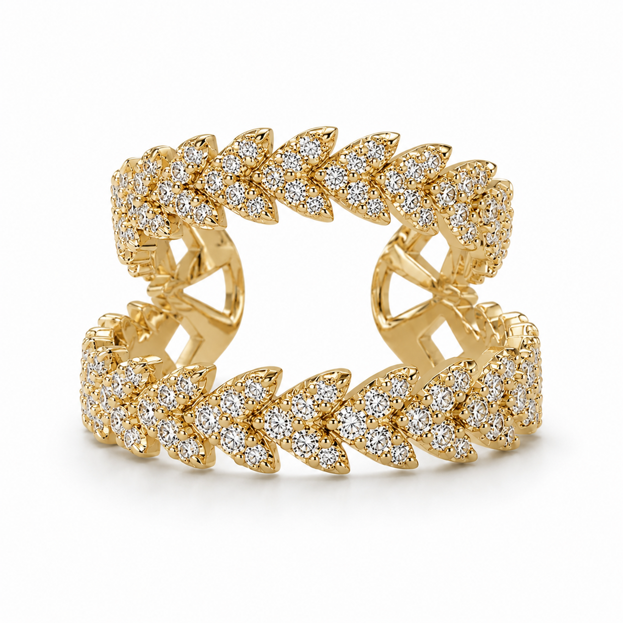 Ear cuff feuille pavée doré sans piercing