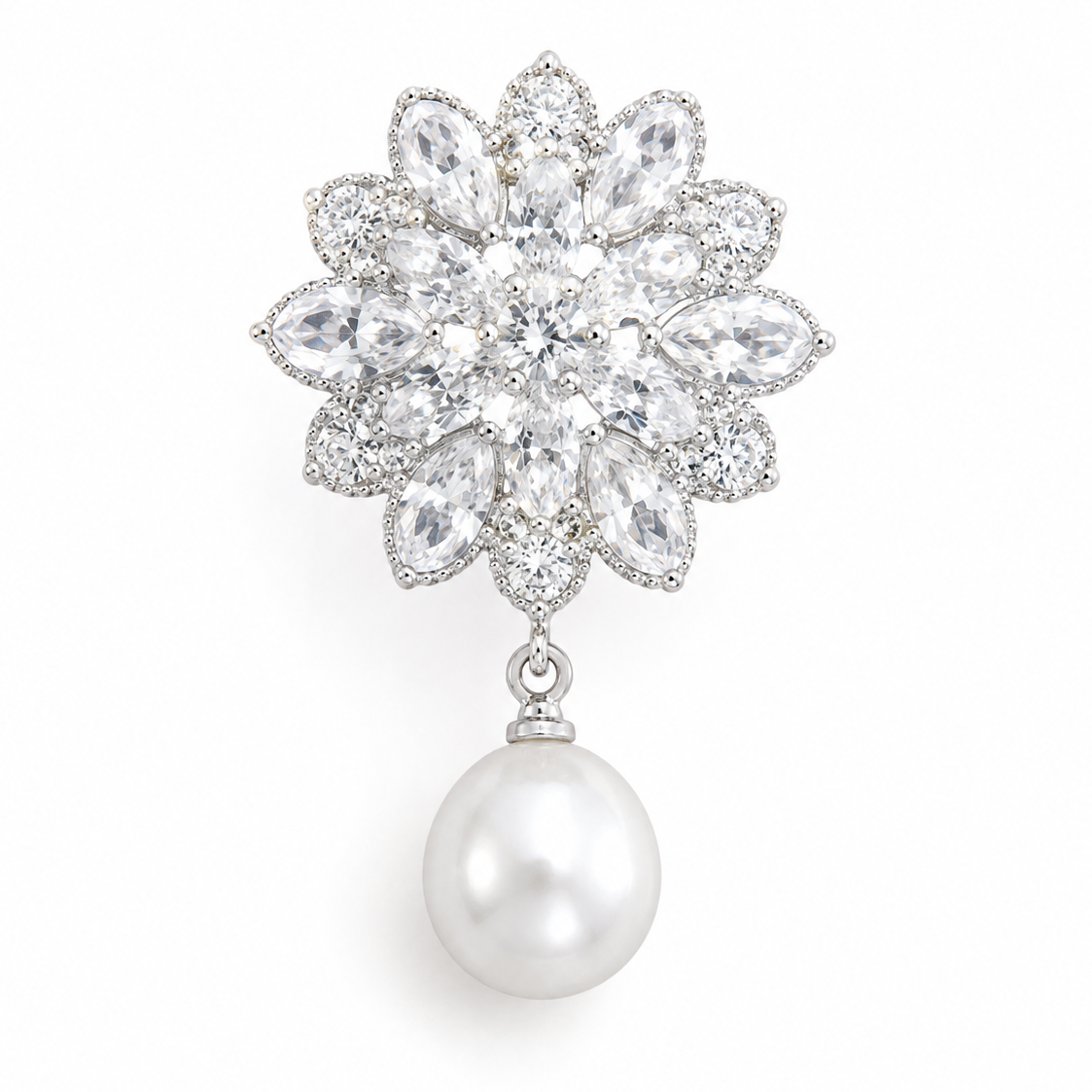 Ear cuff fleur cristalline perle pendante sans piercing