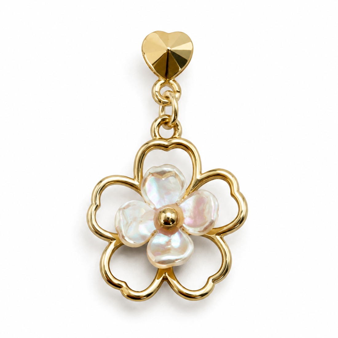 Ear cuff fleur nacrée pendante sans piercing