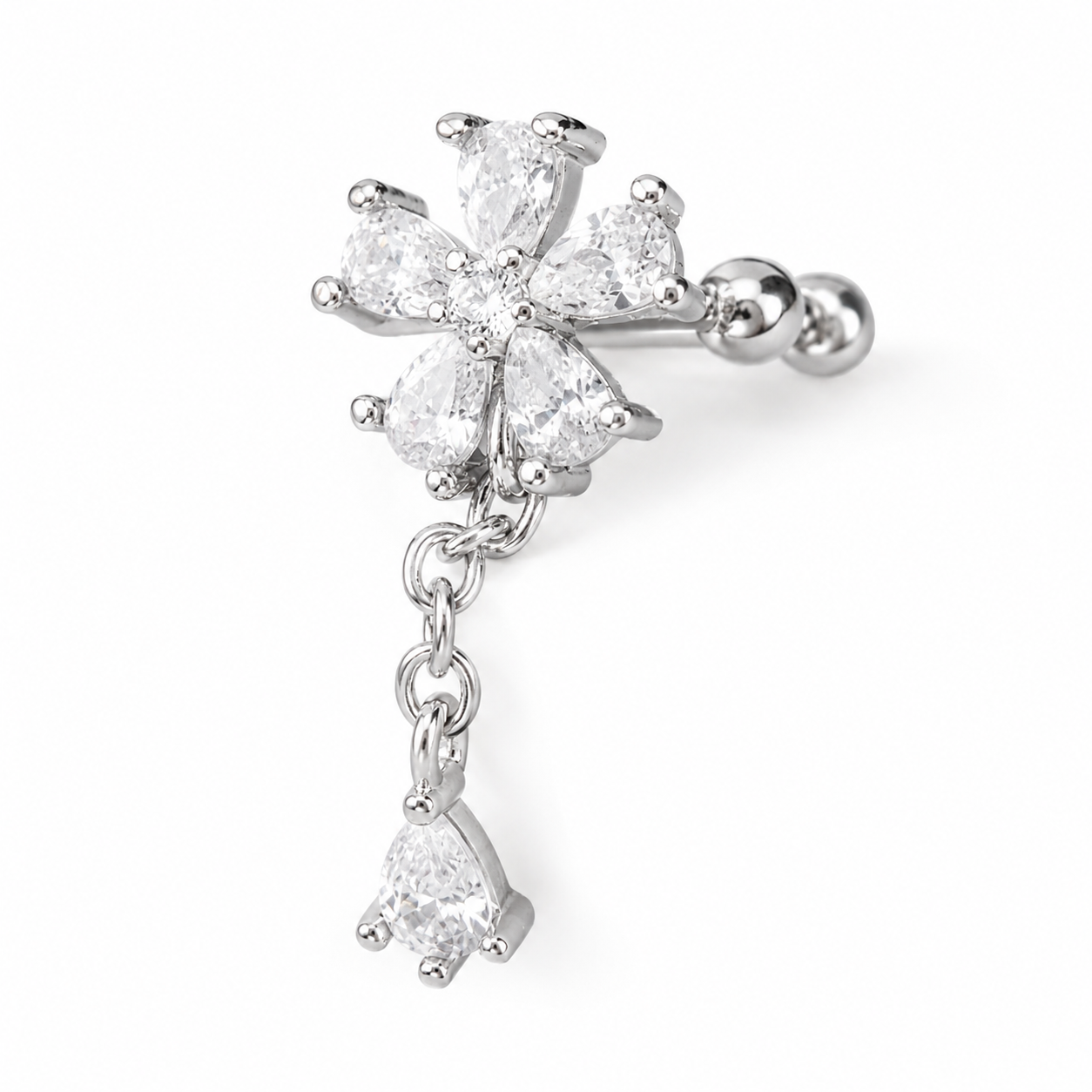 Ear cuff fleur pendante argenté sans piercing