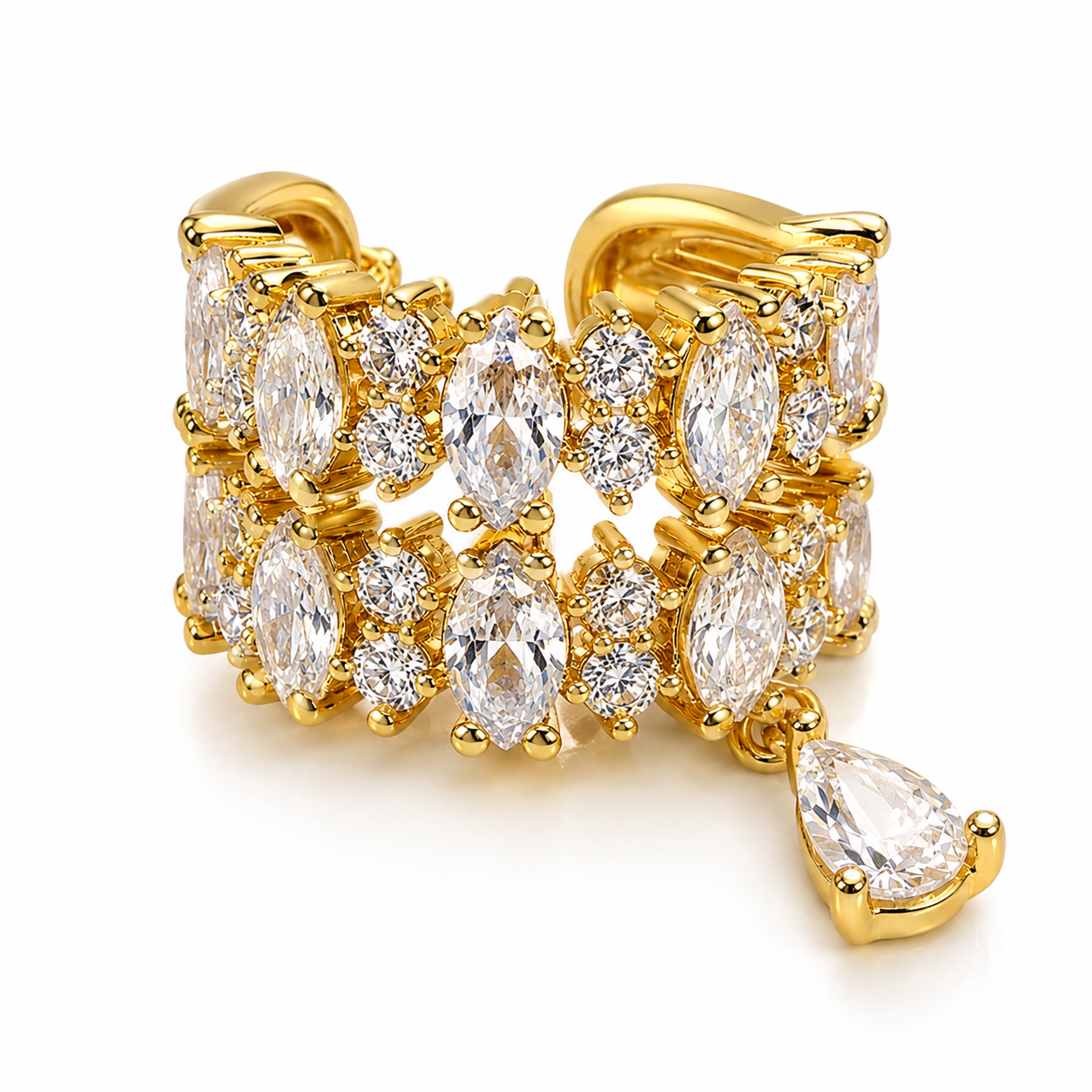 Ear cuff fleur pendante pavé sans piercing
