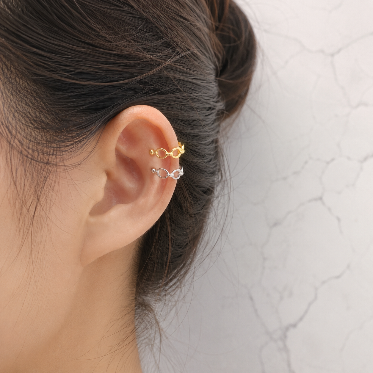Vue détail ear cuff maillons ouverts