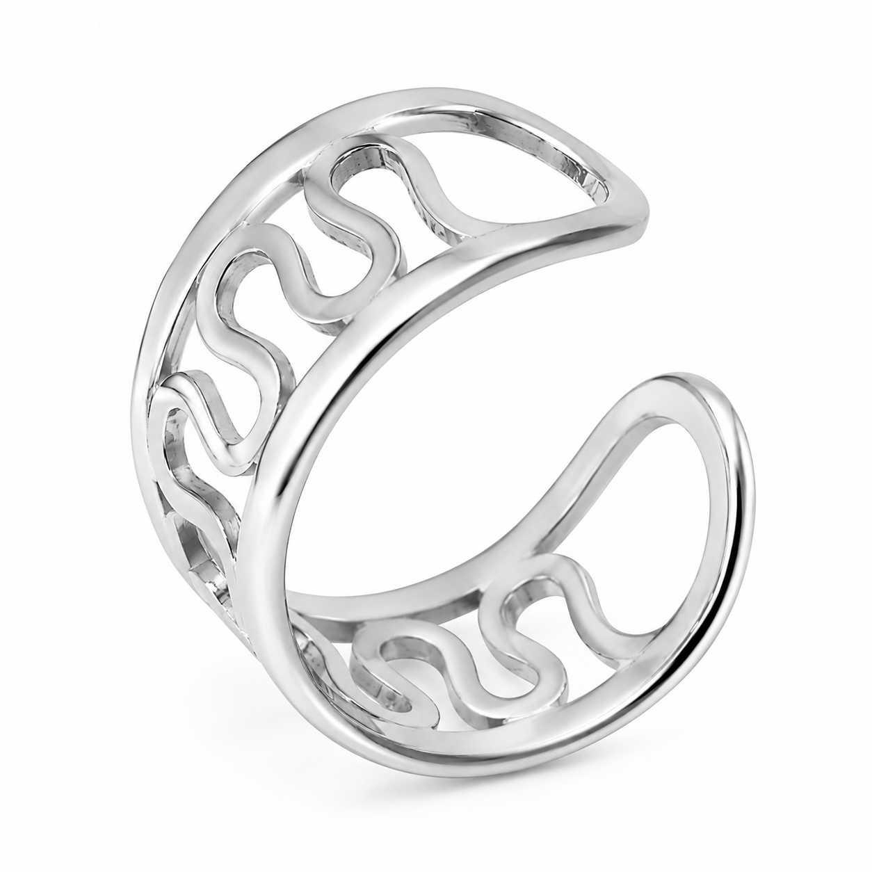 Ear cuff motif ondulé argenté sans piercing