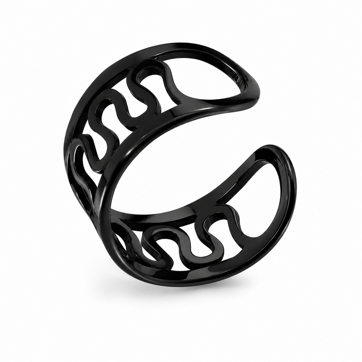 Ear cuff motif ondulé noir sans piercing