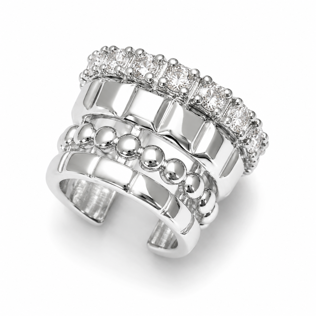 Ear cuff multi rang géométrique argenté sans piercing