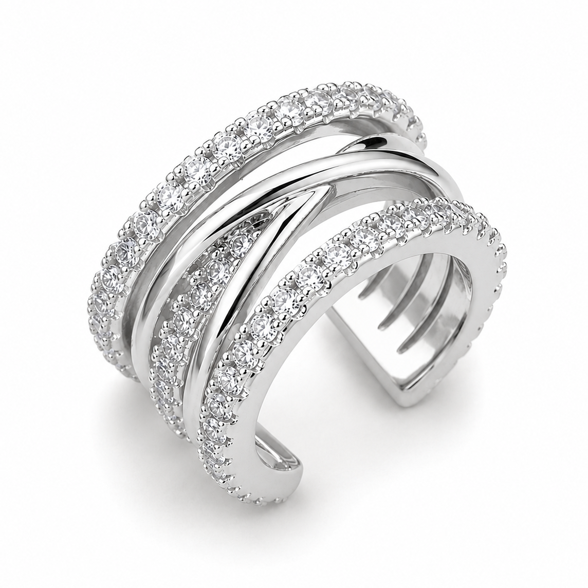 Ear cuff multi rang pavé croisé argenté sans piercing