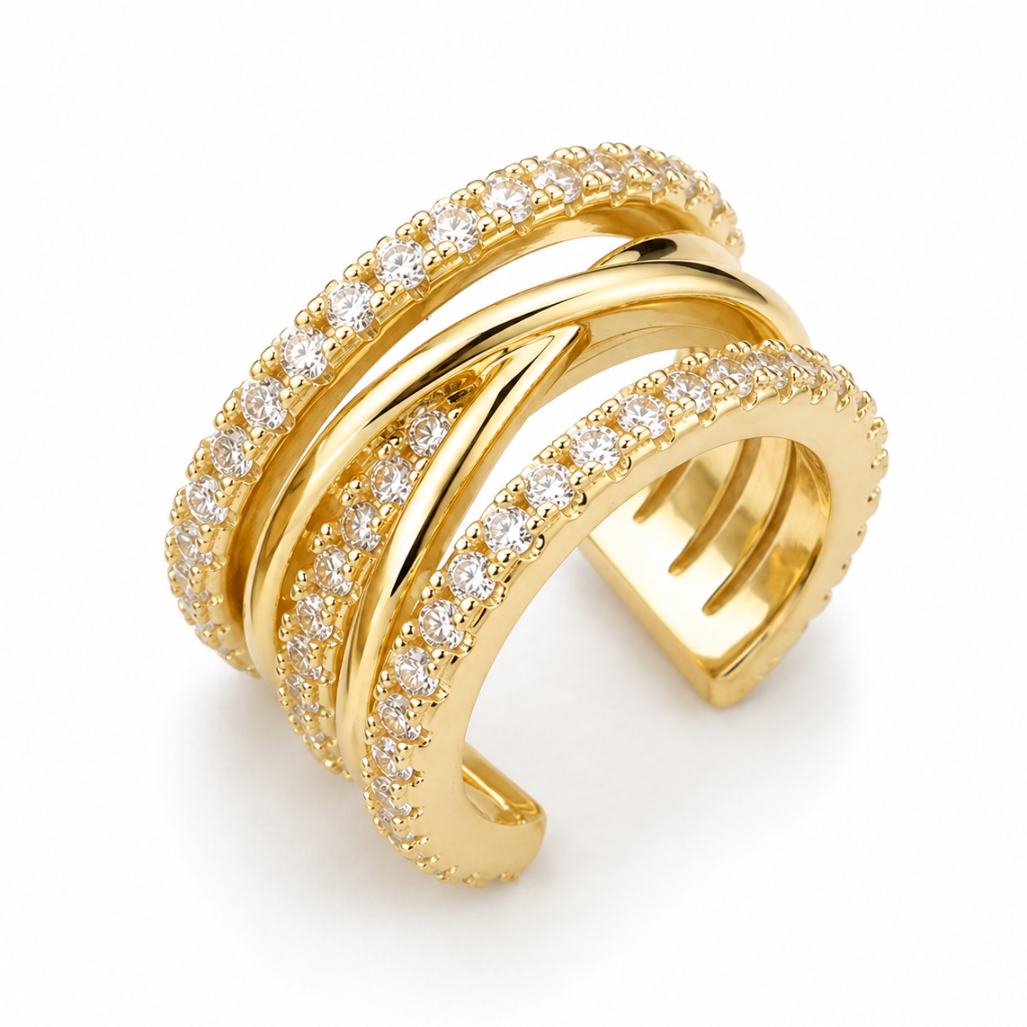 Ear cuff multi rang pavé croisé doré sans piercing