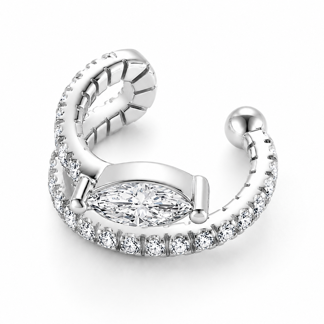 Ear cuff navette gem argenté sans piercing