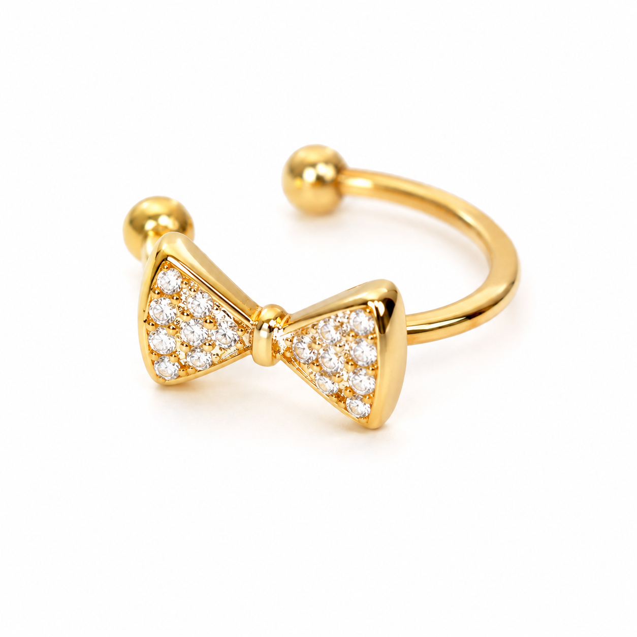 Ear cuff nœud brillant doré sans piercing