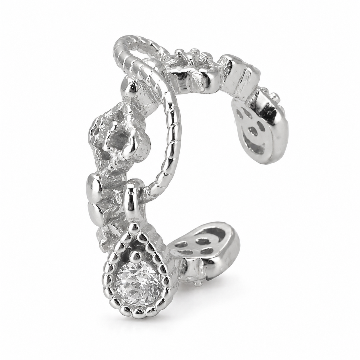 Ear cuff nœud pendant pavé argenté sans piercing