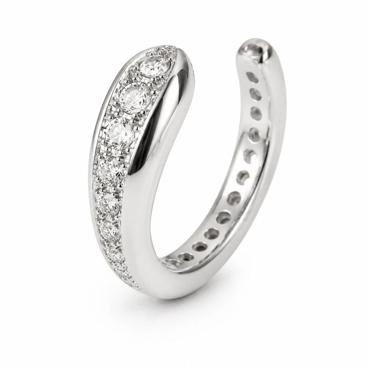 Ear cuff pavé bombé argenté sans piercing