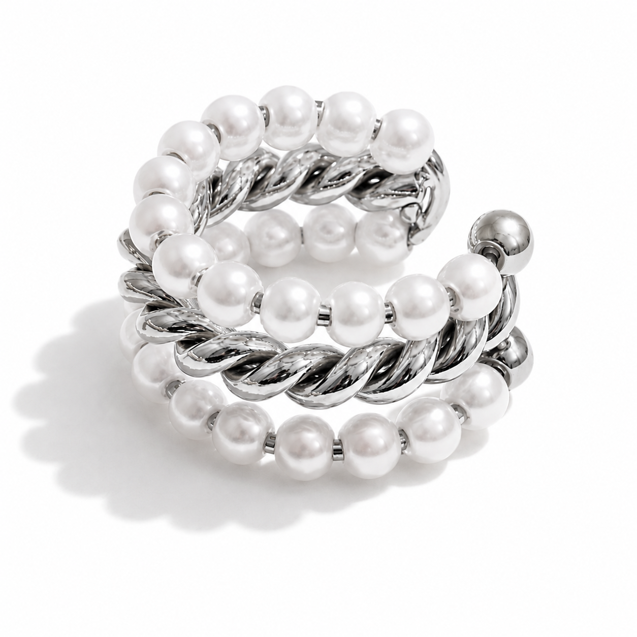 Ear cuff perlé torsadé triple argenté sans piercing