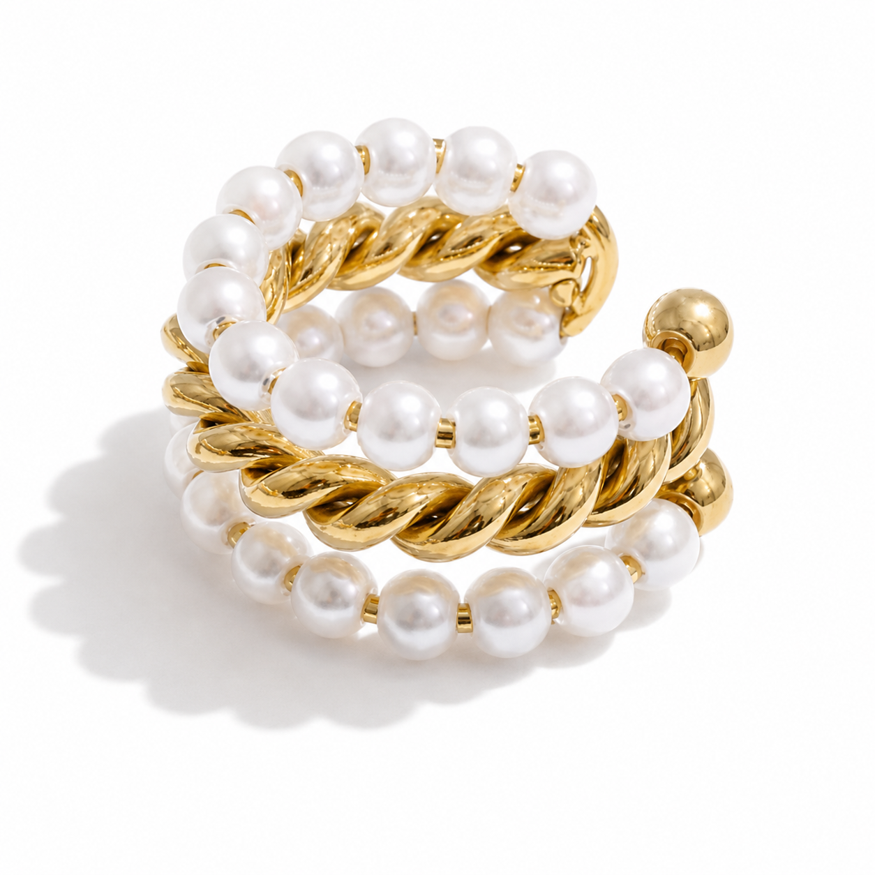 Ear cuff perlé torsadé triple doré sans piercing