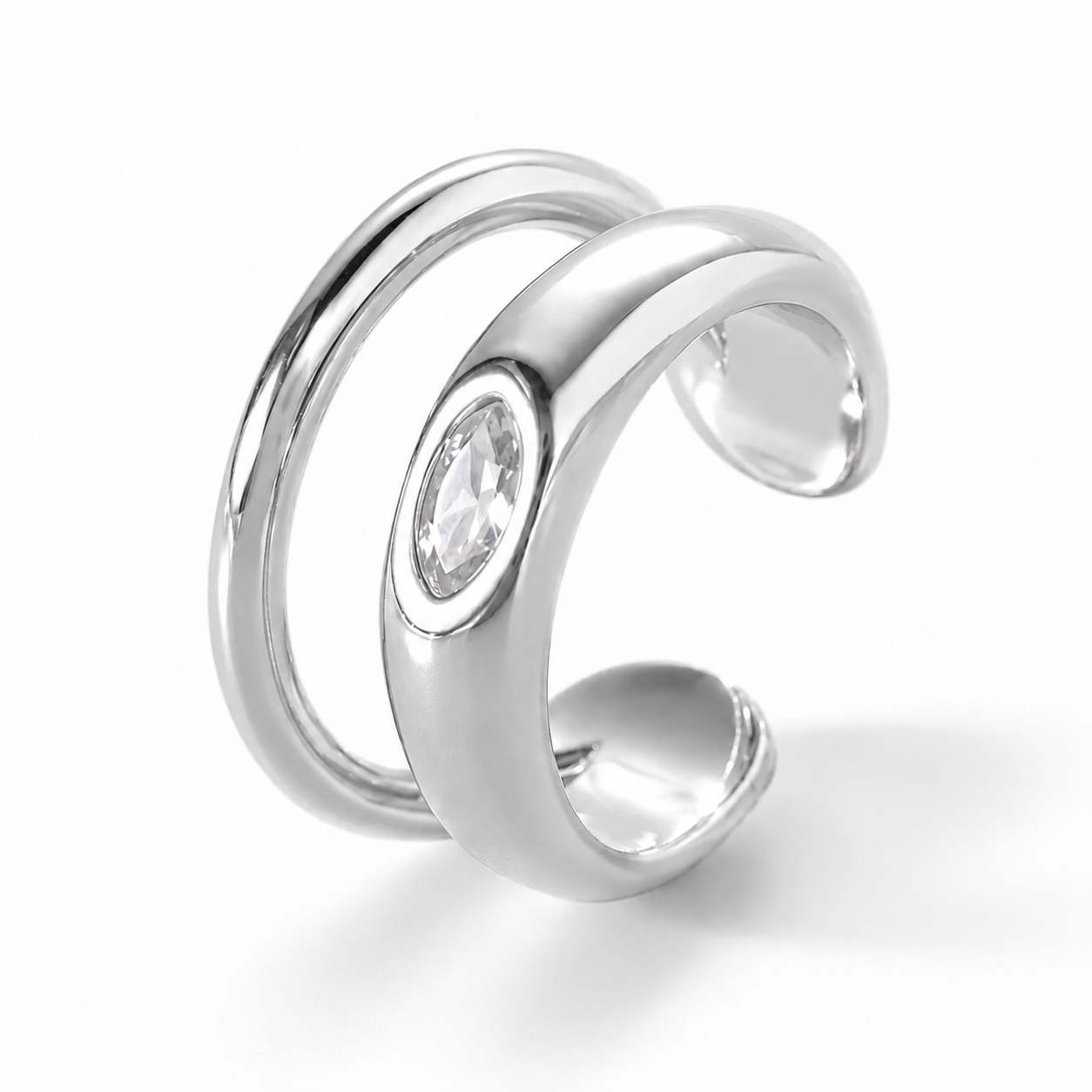 Ear cuff prisme solitaire argenté sans piercing
