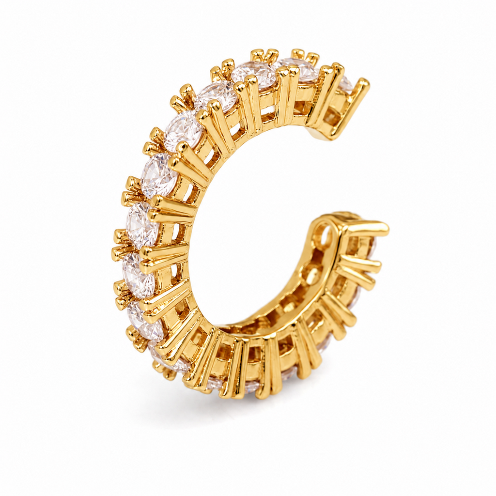 Ear cuff rayons pavés doré, pierres rondes sur hautes griffes tout autour