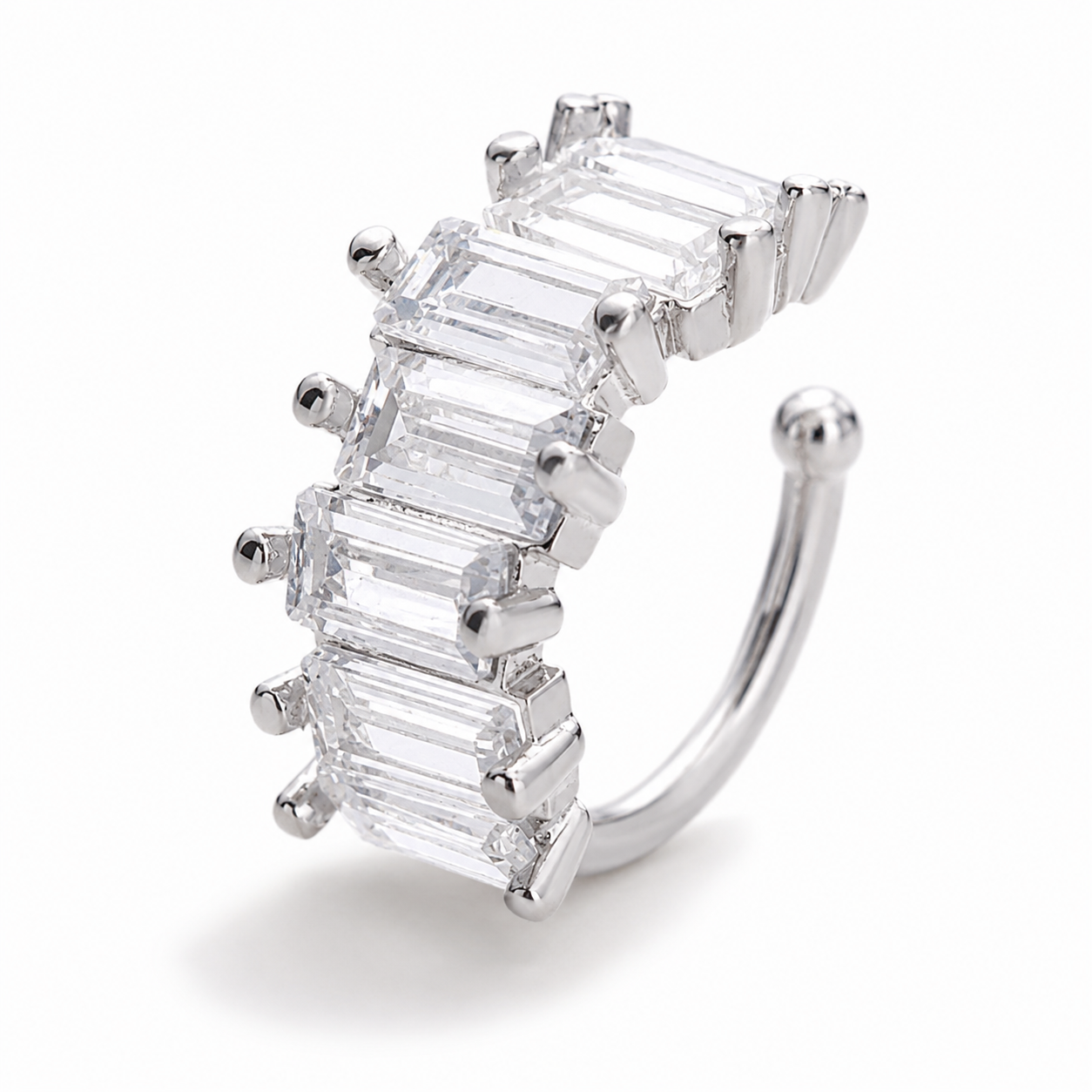 Ear cuff rectangle baguette simple argenté sans piercing