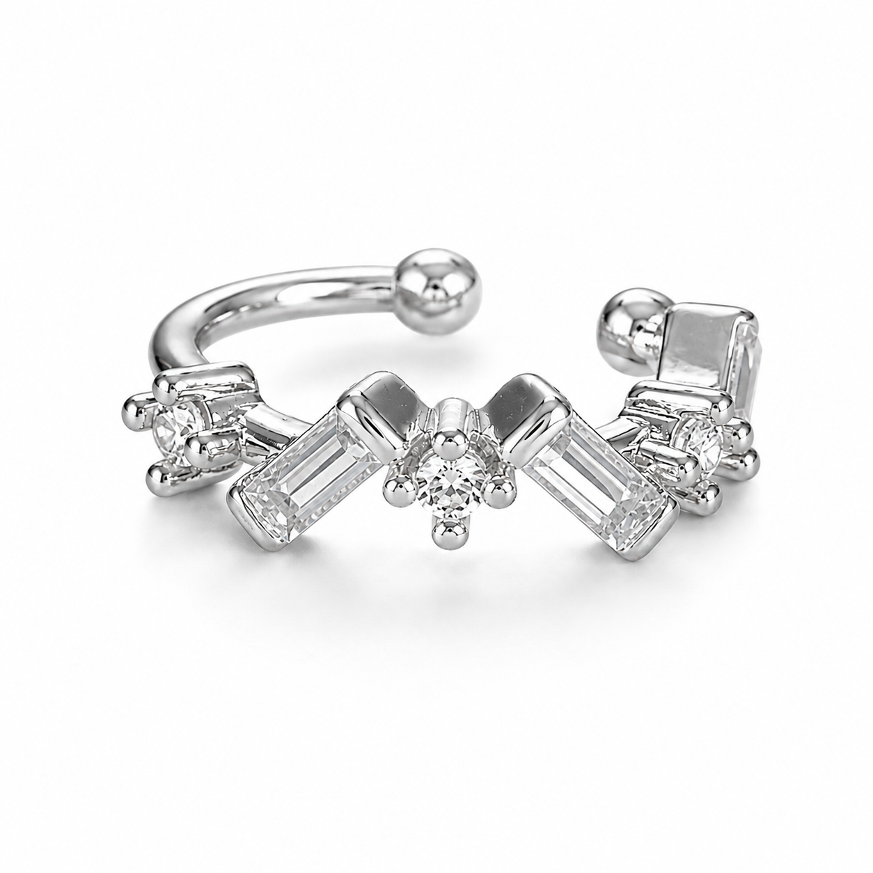 Ear cuff rectangle géométrique argenté sans piercing