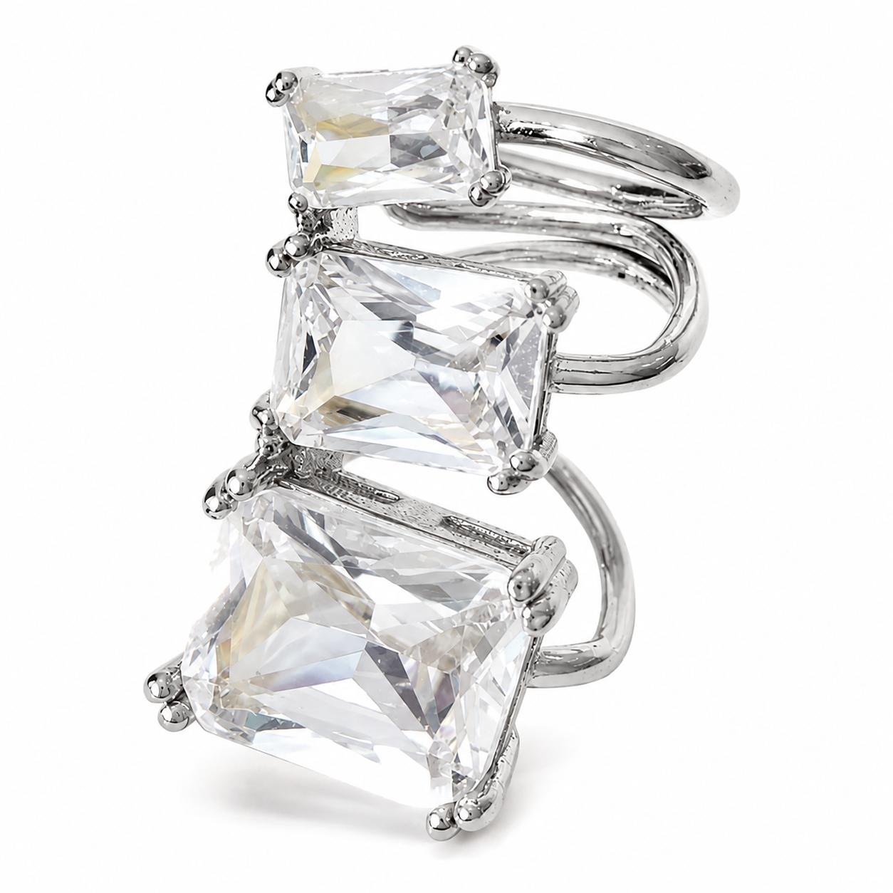 Ear cuff rectangle triple ligne argenté sans piercing