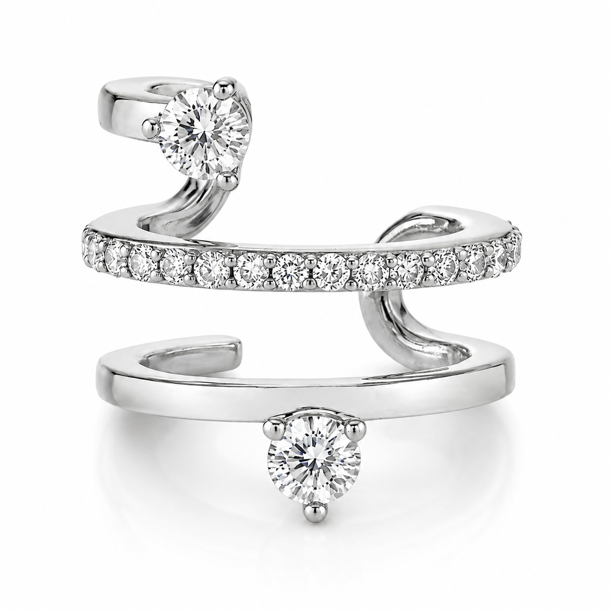 Ear cuff spirale pavée double solitaire argenté sans piercing
