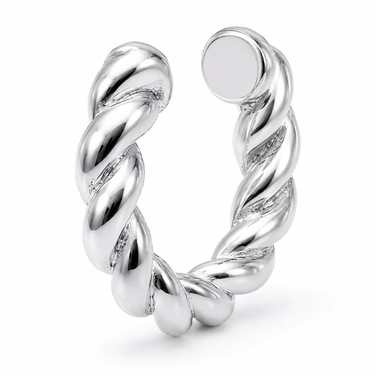 Ear cuff torsadé épais argenté sans piercing