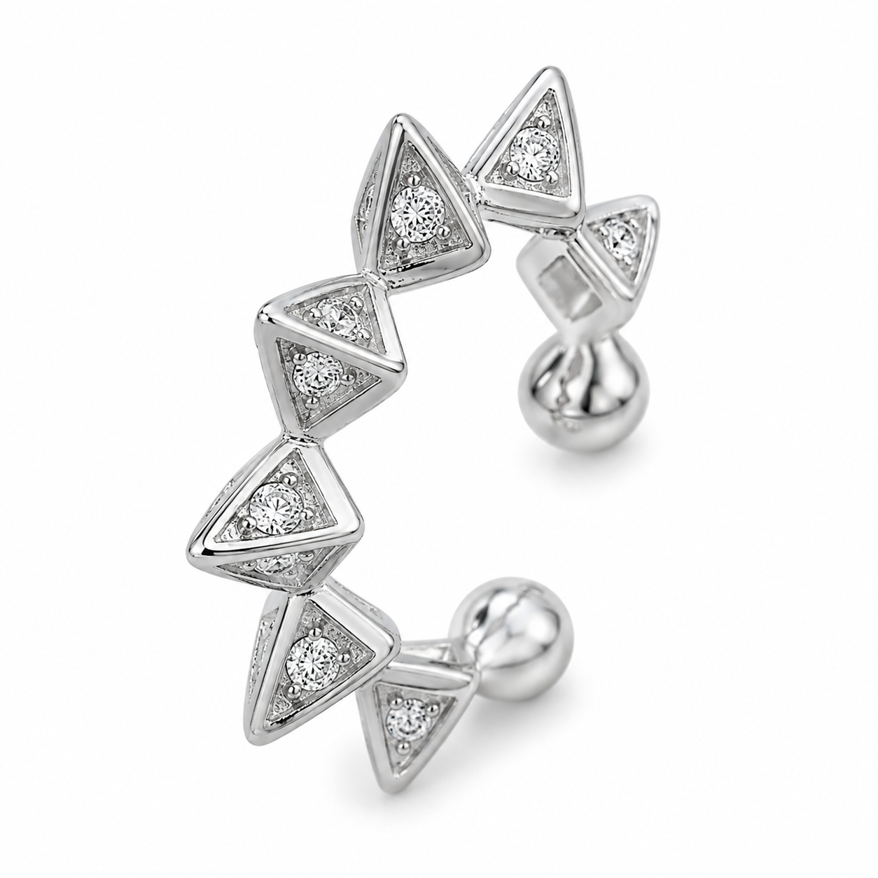 Ear cuff triangle géométrique argenté sans piercing