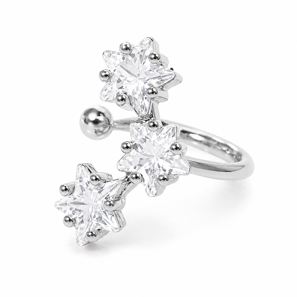 Ear cuff triple étoile argenté sans piercing