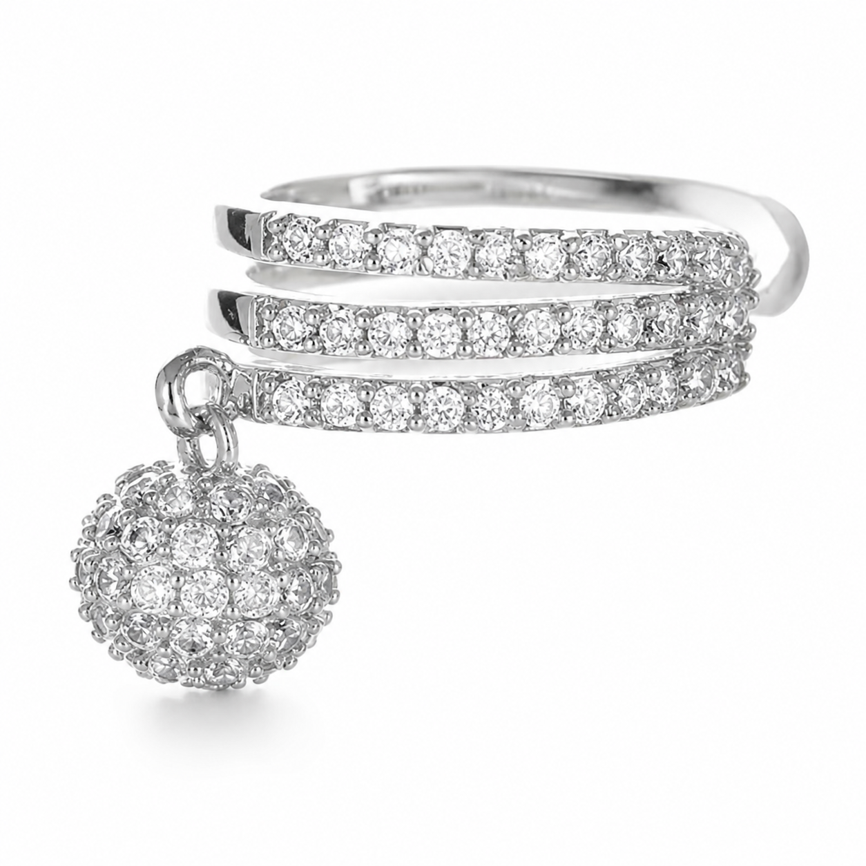 Ear cuff triple pavé pendentif rond argenté sans piercing