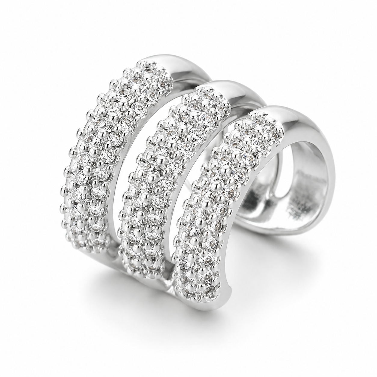 Ear cuff triple rang pavé argenté sans piercing