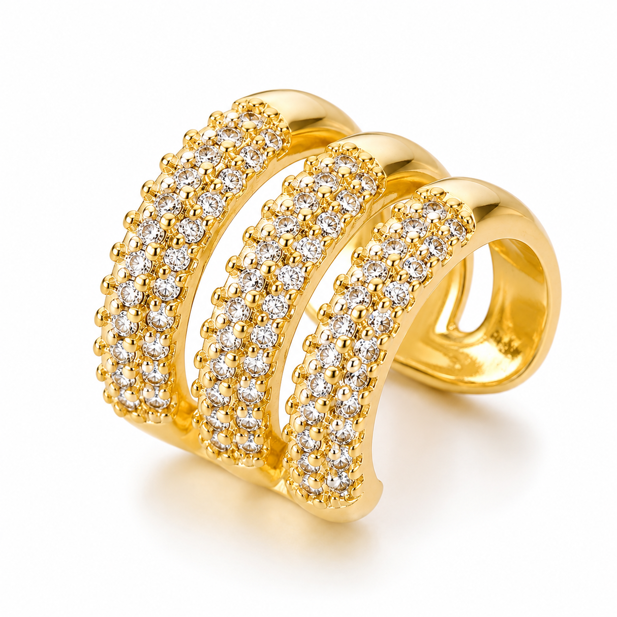Ear cuff triple rang pavé doré sans piercing