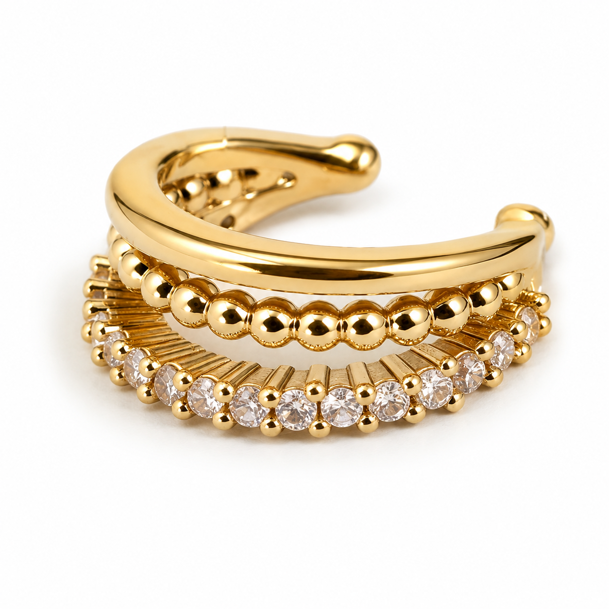 Ear cuff triple rang perlé pavé sans piercing