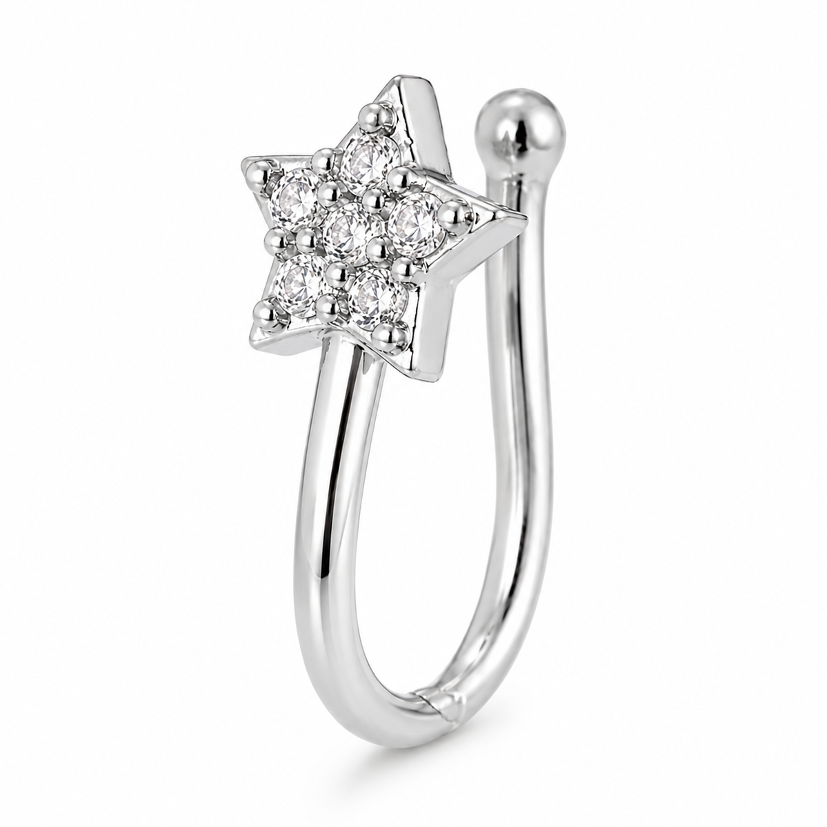 Faux piercing nez étoile à cinq strass argenté sans piercing