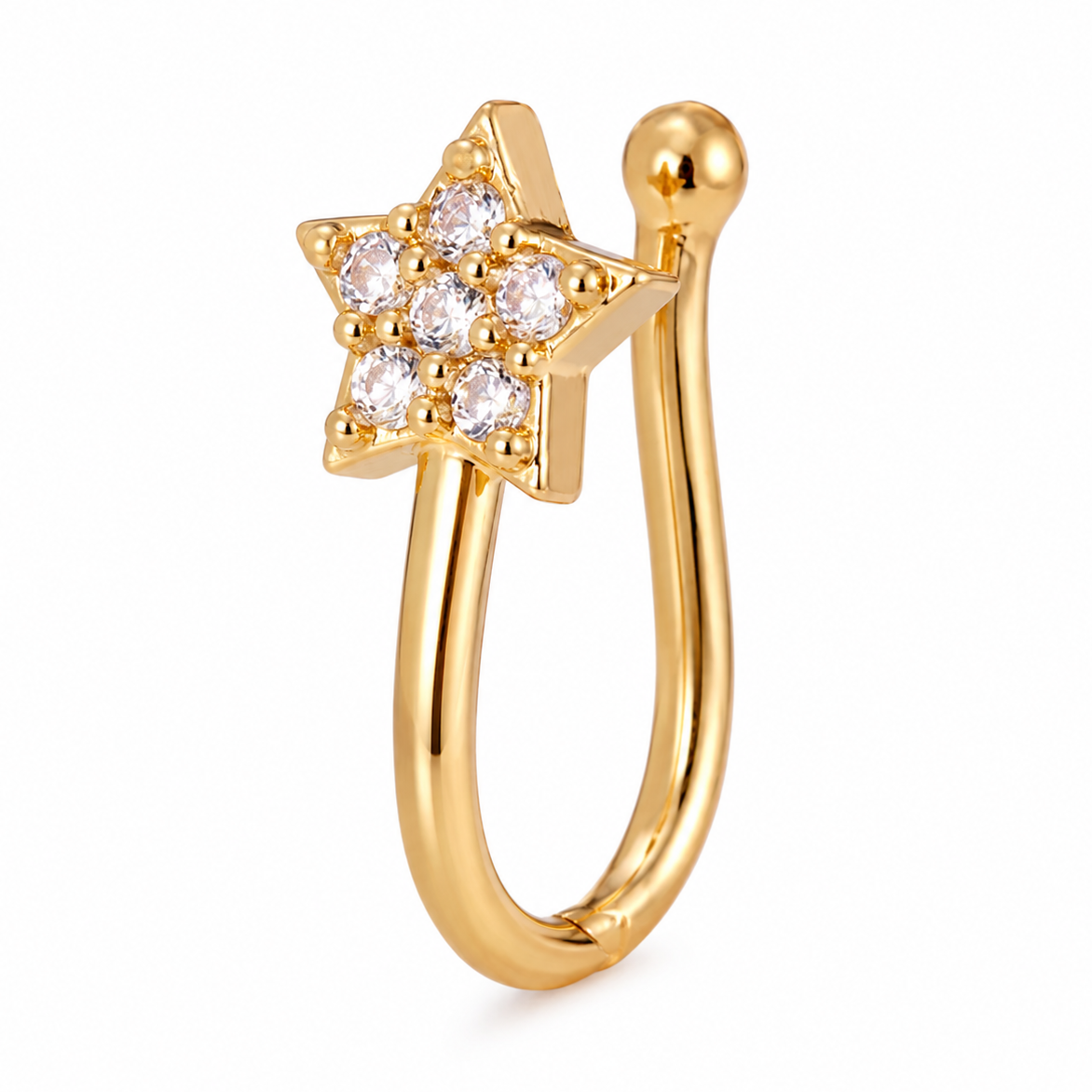 Faux piercing nez étoile à cinq strass doré sans piercing