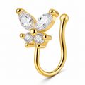 Faux piercing nez papillon à quatre strass doré sans piercing