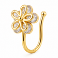 Faux piercing nez double fleur à strass doré sans piercing
