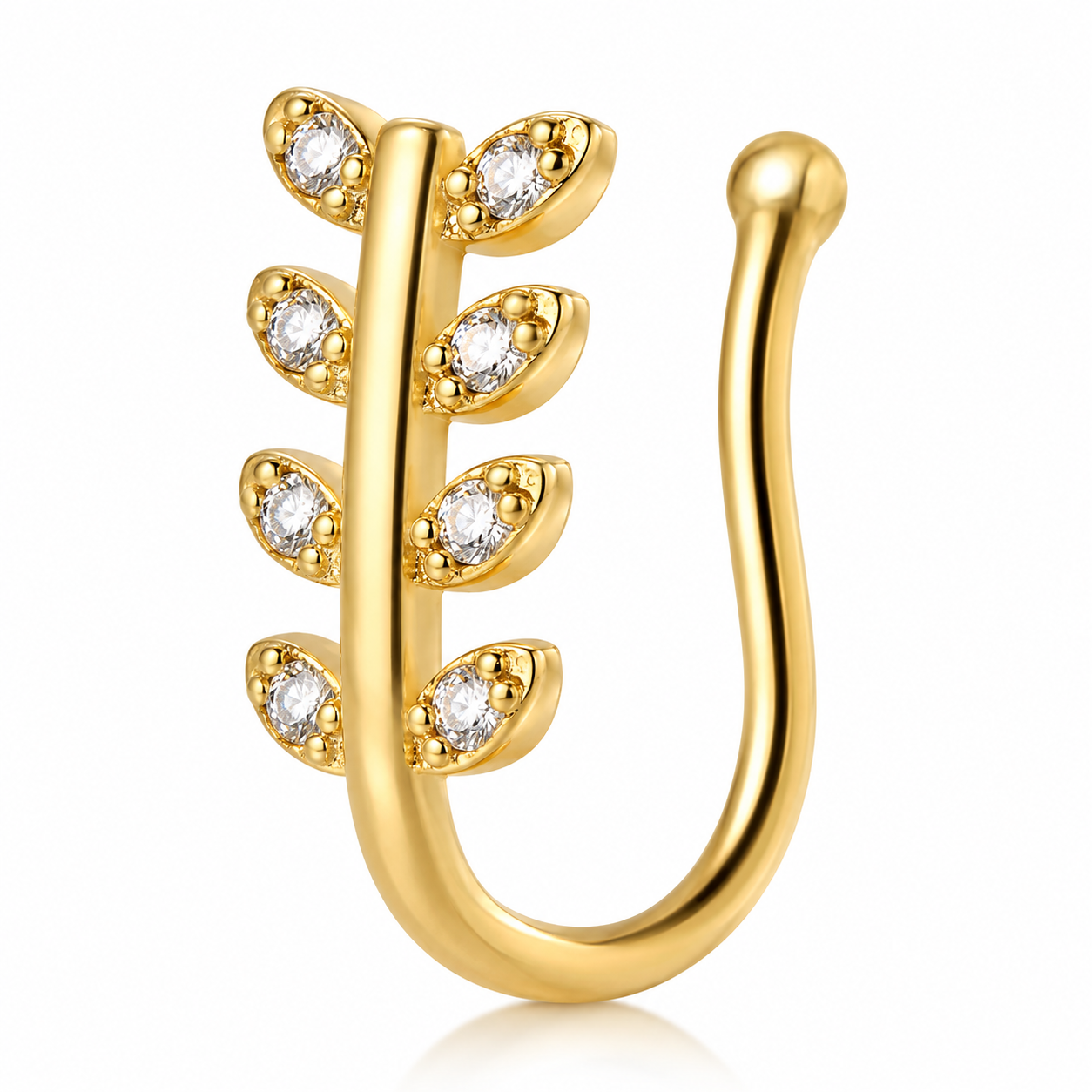 Faux piercing nez branche à strass doré sans piercing