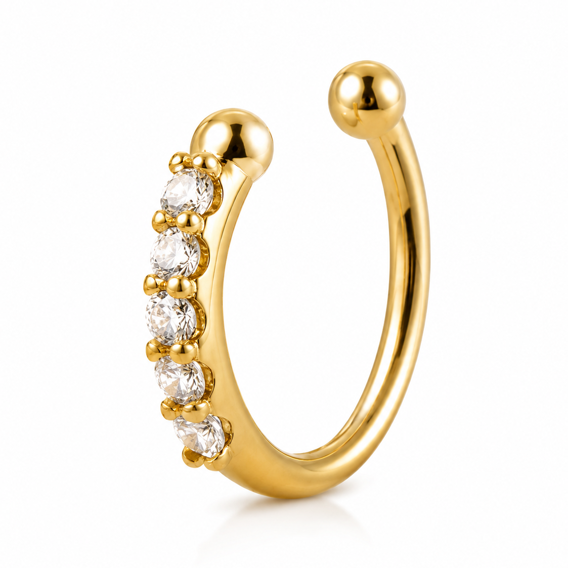 Faux piercing nez à rangée de strass doré sans piercing