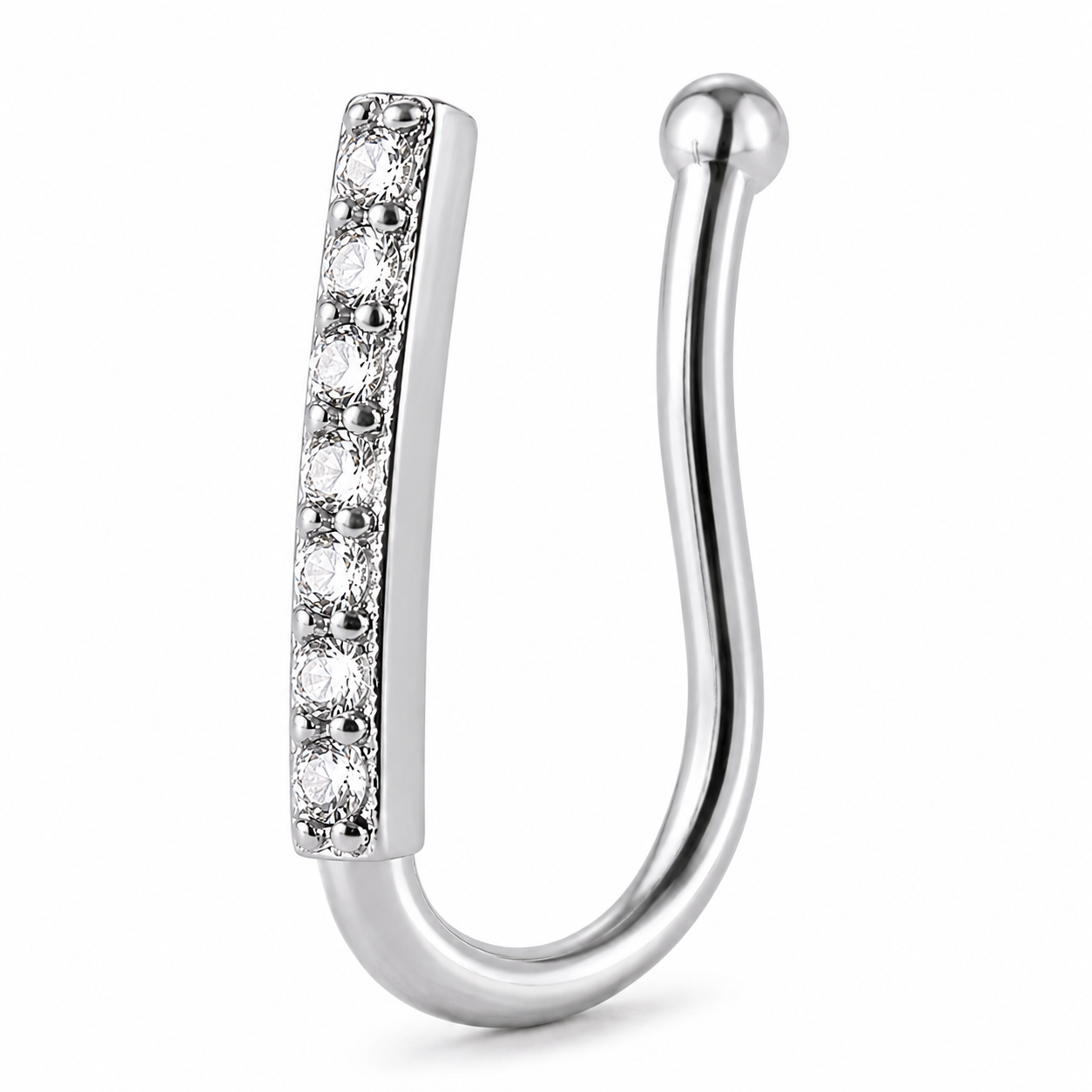 Faux piercing nez barre à strass argenté sans piercing