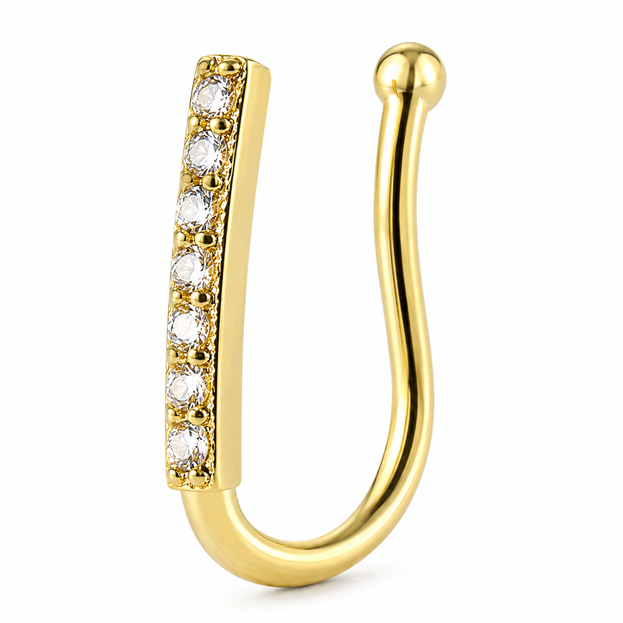 Faux piercing nez barre à strass doré sans piercing