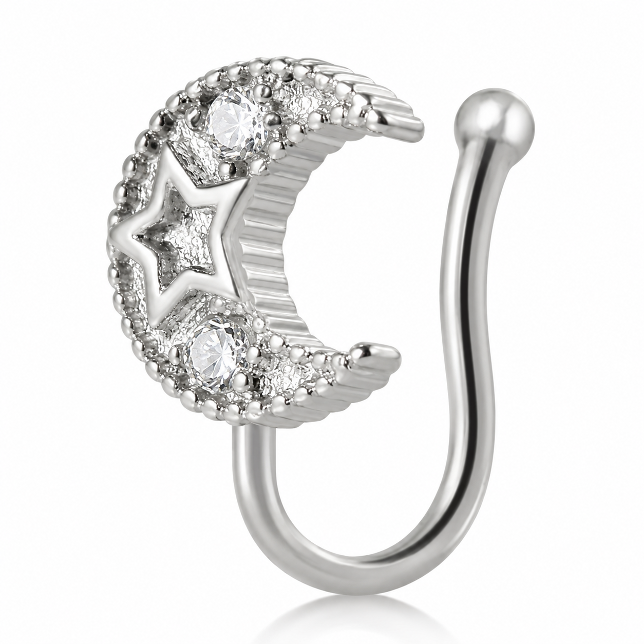Faux piercing nez lune et étoile à strass argenté sans piercing