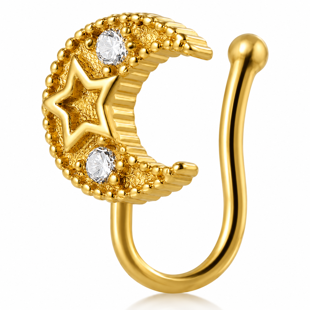 Faux piercing nez lune et étoile à strass doré sans piercing