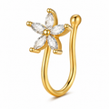 Faux piercing nez fleur à cinq strass doré sans piercing