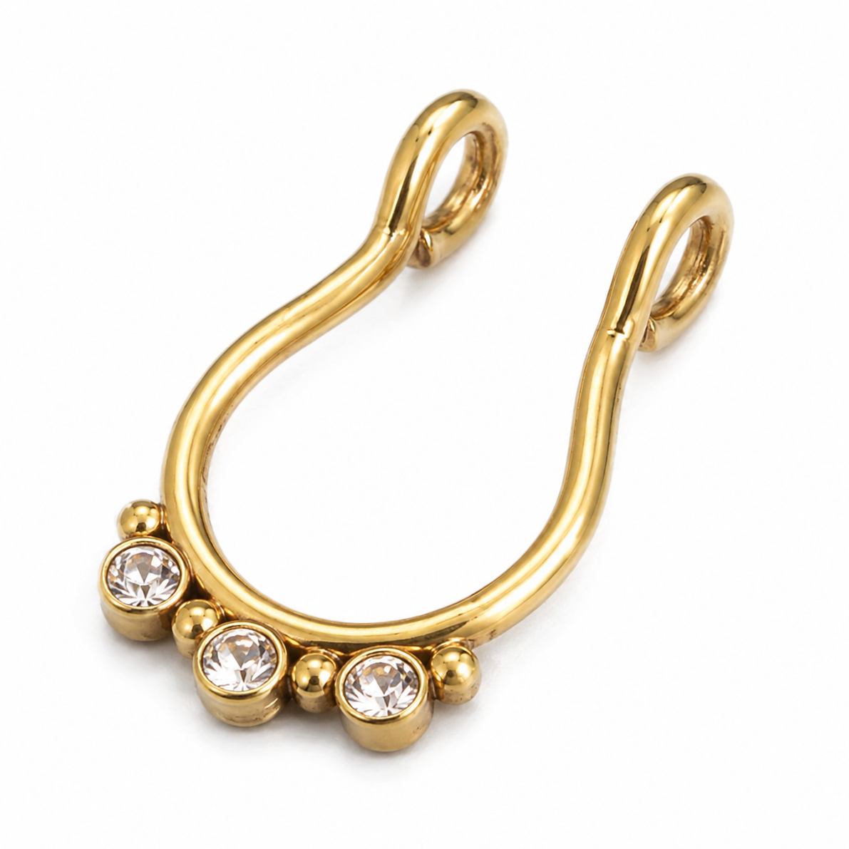 Faux piercing nez à trois strass doré sans piercing