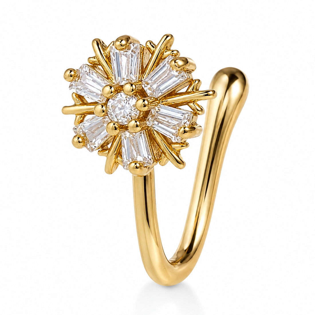 Faux piercing nez flocon à strass doré sans piercing
