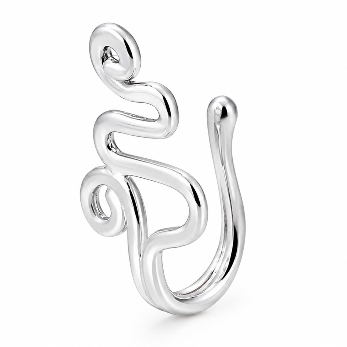 Faux piercing nez arabesque ondulée argenté sans piercing