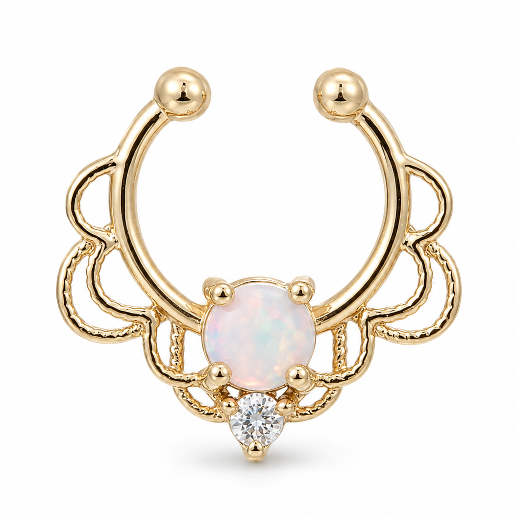 Faux piercing nez pierre opalescente et chaînes sans piercing