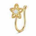 Faux piercing nez fleur à pierre opalescente doré sans piercing
