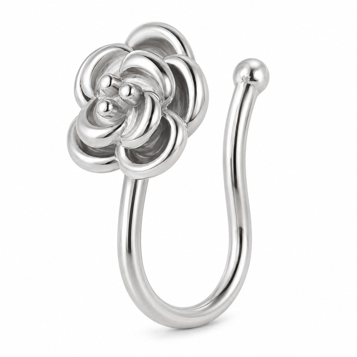 Faux piercing nez rose sculptée argenté sans piercing