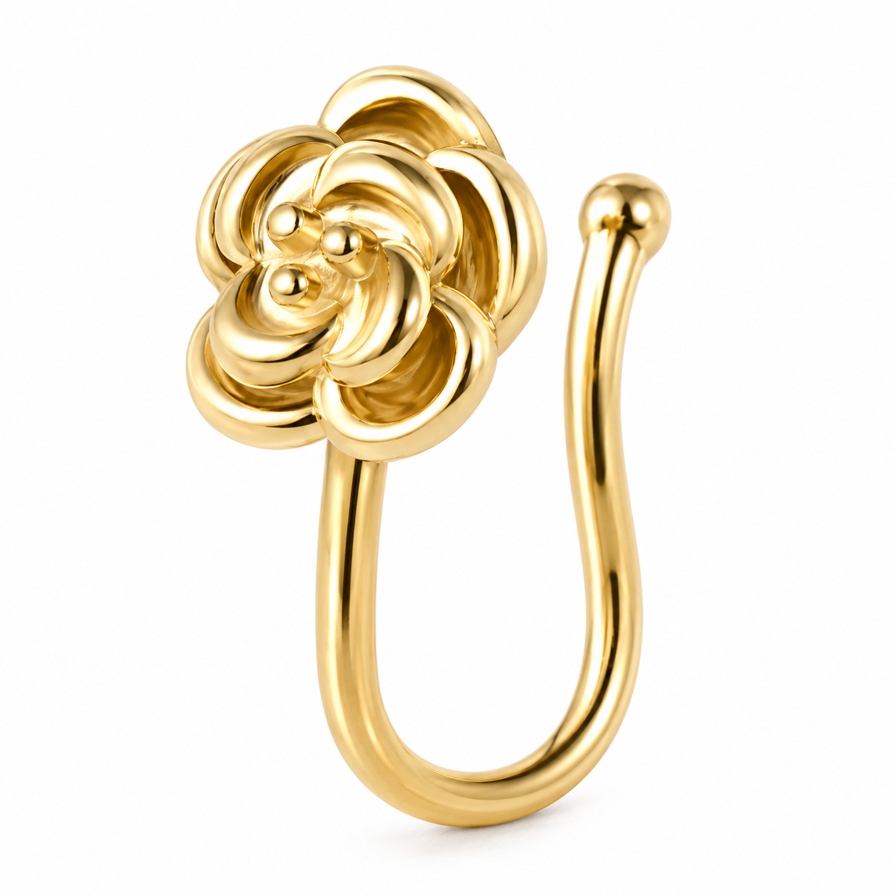 Faux piercing nez rose sculptée doré sans piercing